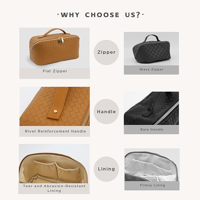 JINYIBAGS Travel Makeup Bag – Large Cosmetic Organizer with Waterproof PU Leather, Smooth Double Zipper & Tear-Resistant Lining, Toiletry Pouch for Women (Caramel)