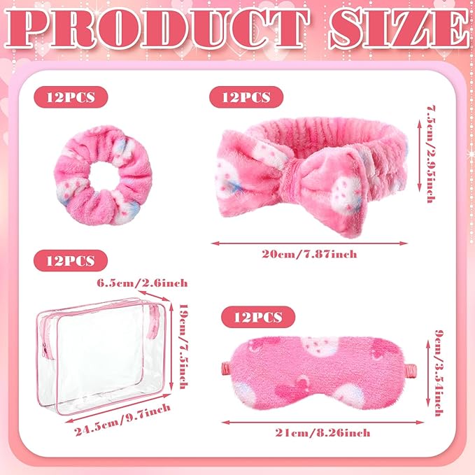 Kajaia 48 Pcs Sleepover Party Supplies for Girls Spa Part Favor Slumber Party Supplies for Women Headband Eye Mask Hair Scrunchies Toiletry Bag