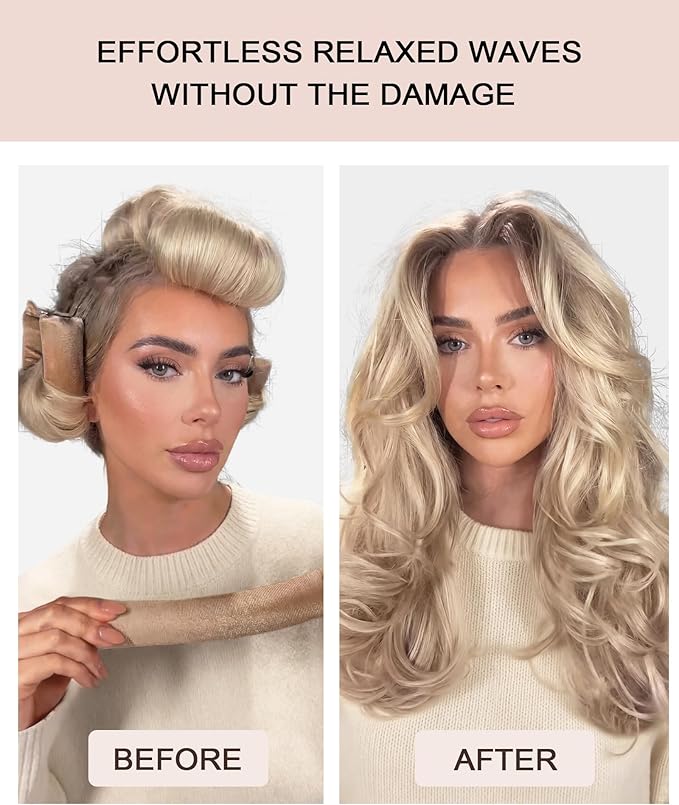 Classic Velvet Heatless Hair Curler Curling Rod Set - Soft Jumbo Large Flexi Rods Hair Rollers Curlers to Sleep in for Women, No Heat Heatless Curls Overnight Rods for Long Hair Volume Look Blonde