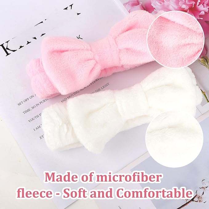 CIEHER 8 Pcs Spa Headbands - 1 White + 7 Pink, Microfiber Hairbands for Bachelorette Party Favors, Bridal Shower Decorations, Skincare Makeup Headbands for Girls, Women's Accessory