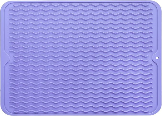Silicone Dish Drying Mat for Multiple Usage,Easy clean,Eco-friendly,Heat-resistant Silicone Mat for Kitchen Counter or Sink,Refrigerator or drawer liner Light Purple L 16 inches x 12 inches