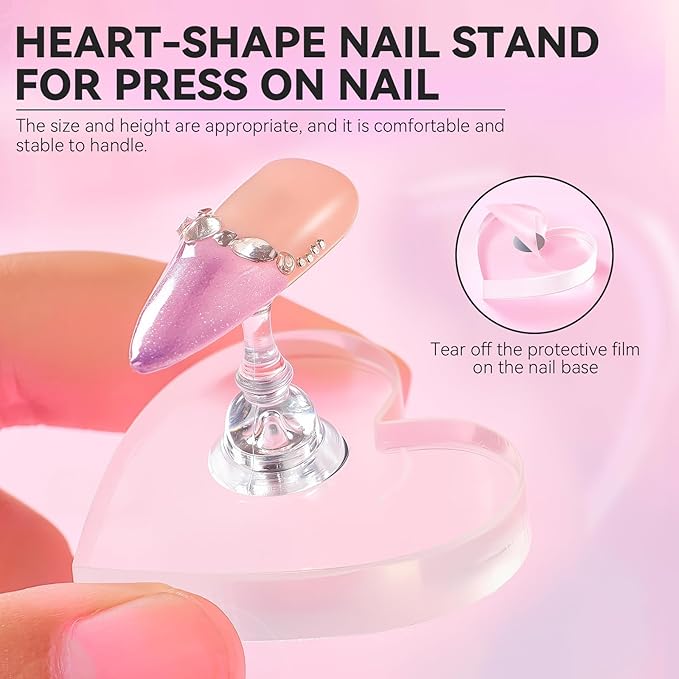 Nail Stand For Press On Acrylic Strong Magnetic Nail Holder Kit For Painting Nails Tip Arts Display With 200PCS Double-Sided Tape And 1 Heart Shaped Acrylic Magnetic Presson Stands Nail Art Supplies