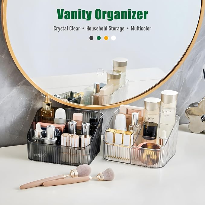 Amber Makeup Organizer, Makeup Brush Holder 8 Cups for Vanity, Bathroom Countertop Organizer, Dresser Cups for Cosmetic Display, Skincare Stroage, Perfume Stand, Toiletry