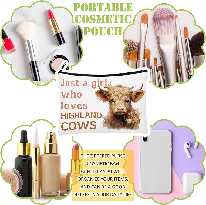 Pinkunn 16 Pcs Valentines Canvas Makeup Bags Bulk Inspirational Christian Women Religious Galentine Gifts Inspirational Bible Verse Pencil Pouch Makeup Bags with Zipper for Travel(Highland Cow)