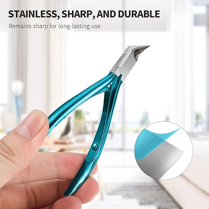 FERYES Toenail Clipper Straight Blade for Ingrown and Thick Nails - Stainless Steel and Sharp Pointed Tip Ingrown Nail Clipper – Wide Jaw Toe Nail Cutter Podiatry Tool Peacock Green