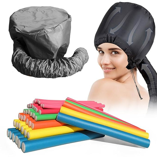 xnicx 42 pcs 7" Flexi Rods,Hair Curlers Rollers Flexible Curling Rods,Heatless Bendy Foam Curls for Long,Medium,Short Hair to Sleep in,with Hair Dryer Bonnet for Quick Shaping(Black)