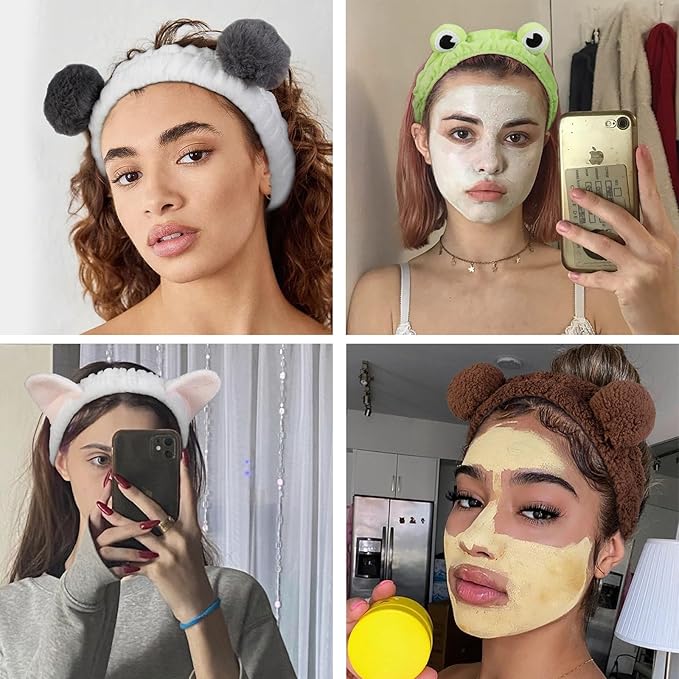 6PCS Animal Ear Spa Headbands Face Wash Headband Cute Make Up Hairband Fuzzy Cat Head Band Soft Skincare Hair Accessories for Women Girls