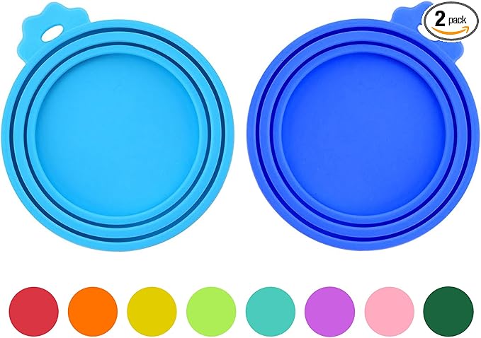 2 Pack Pet Food Can Covers, Silicone Universal Can Lids for Dog & Cat Food, BPA Free, One Fit Most Standard Size Food Cans Blue/Dark Blue