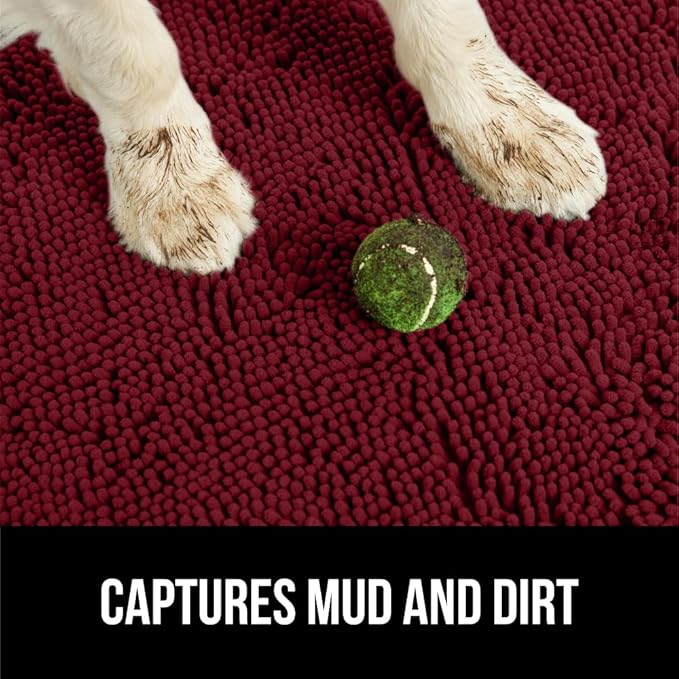 GORILLA GRIP SoakSTOPPER Dog Door Mat, Machine Washable Rug Absorbent Doormat Captures Moisture Mud Dirt, Quick Dry Soft Chenille Entryway Rugs Indoor Entrance Mats for Dog Paws, 24x17 Burgundy