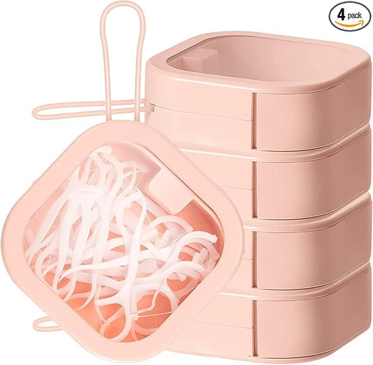 4pcs Hair Tie Organizer,Portable Travel Qtip Holder,Bathroom Storage Organizer Qtip Dispenser Cotton Swabs Dispenser Kids Hair Accessory Box with Lid for Bathroom,Desktop Organizer(4 Pcs Pink)