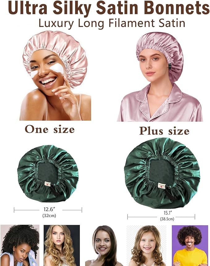 Hair Bonnets 3Pcs Satin Bonnet For Sleeping Silky Bonnets Womens Silk Bonnet Night Caps Curly Hair Sleep Cap For Women