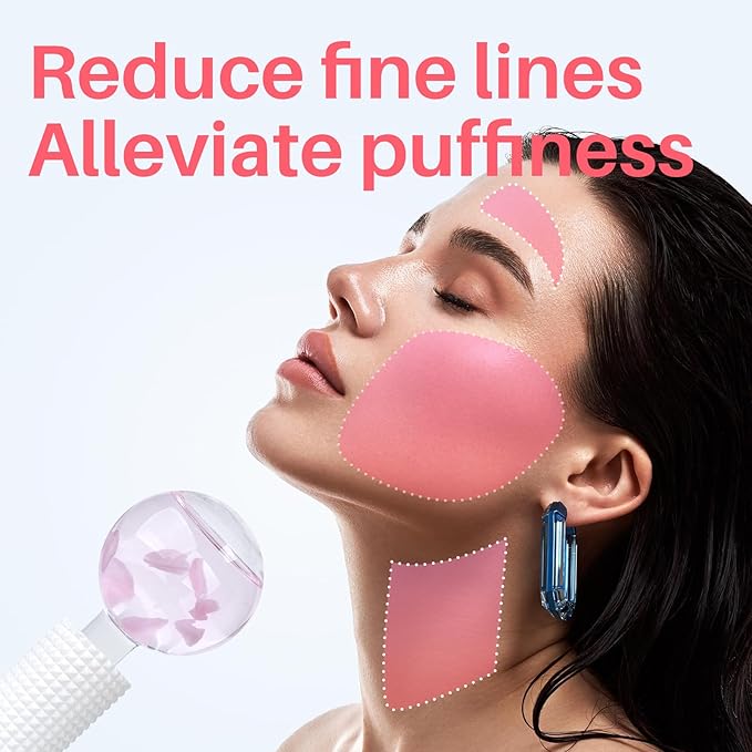 Ice Globes & Ice Roller for Face and Eyes - Facial Massage Tools for Skin Care, Reduce Wrinkles & Puffiness, Cooling Globes & Roller Ball for Glowing Skin 2PCS (Pink)