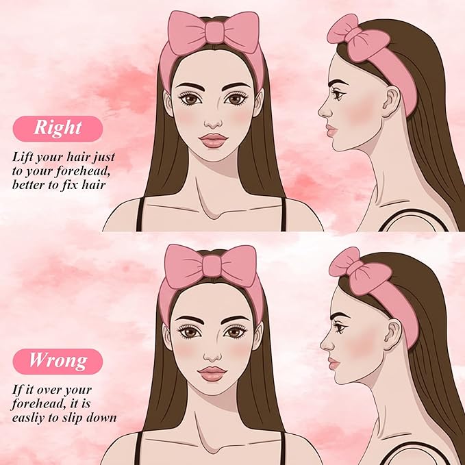 20 PCS Spa Headband, Makeup Headbands for Girls, Non-slip Wide Facial Headband for Washing Face, Spa, Skincare & Sleeping, Soft Flannel Bowtie Design (Pink)