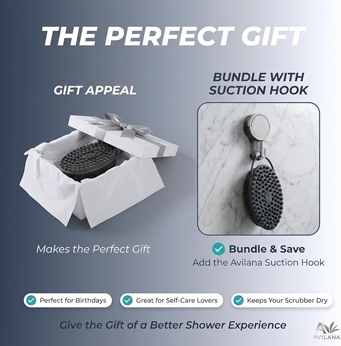 Avilana Premium Body Scrubber and Face Brush Set - Trusted Since 2017 - SGS Certified Silicone 2-in-1 Shower Kit, Dual Sided Gentle Exfoliating Loofah Alternative Sensitive Skin Women Men Gift