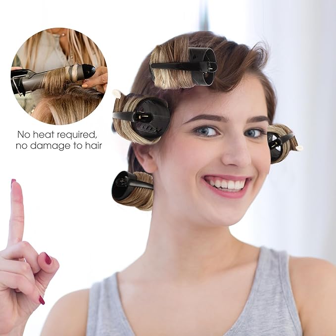 WILLBOND 141 Pieces Hair Rollers Set Include 60 Pcs Plastic Hair Rollers (black,6 Sizes)