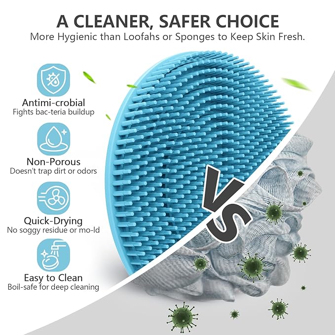 Silicone Body Scrubber 4 Pack, BEAUTAIL Shower Bath Scrubber, Gentle Exfoliating Brush for Women Men Sensitive Skin, More Hygienic Than Traditional Loofah, Long Lasting (Black+Gray+Green+Blue)