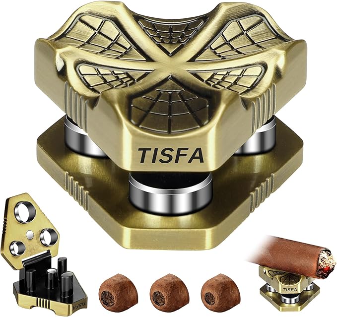 TISFA Cigar Punch Tool, Cigar Punch Cutter with Cigar Holder 2 in 1, Foldable 3 Sizes Cigar Hole Punch and 3 Cigar Stand Cigar Kit, Multifunctional Stainless Steel Puncher with Gift Box (Bronze)