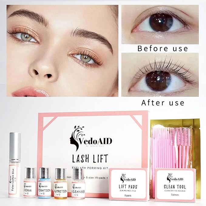 2025 VedoAID New Upgraded EyeLash Lift Kit Eyelash Extension Kit Eyelash Perm Kit, Eyelash Lifting & Eyelash Curling Includes Eye Shields, Pads, Accessories, Easy for Beginner,Achieve Salon-Quality