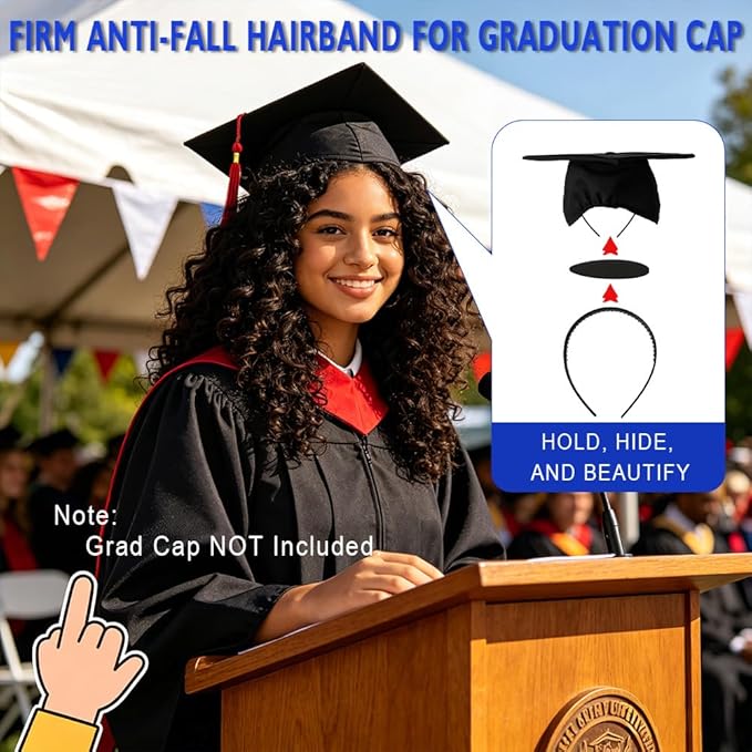 Graduation Cap Headband, 2PCS Firm Anti-Fall Grad Cap Headband for Graduation Insert, Graduation Cap Decorations Hat Accessories Graduations Gifts for Graduates, Students, Women Graduations Ceremonies