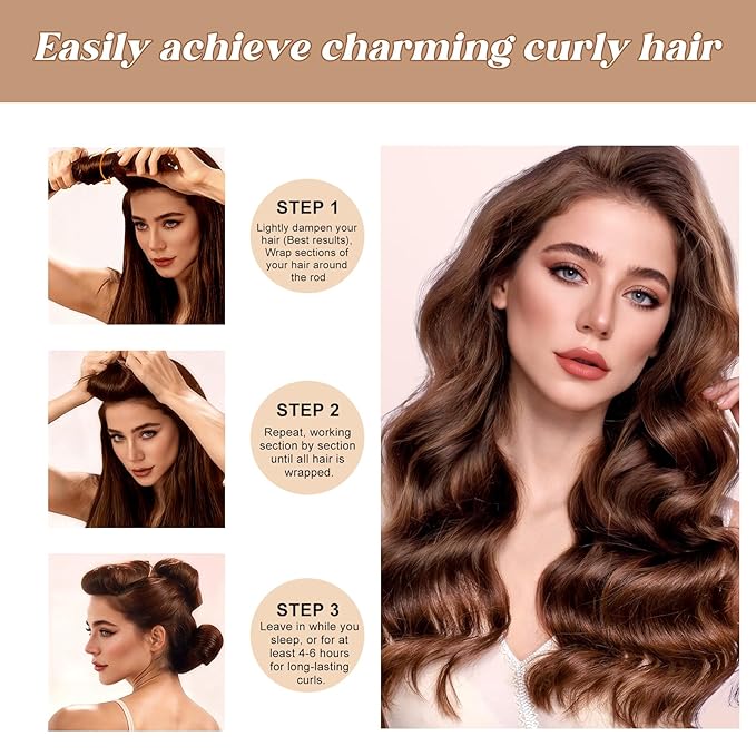 Heatless Curls Overnight Set - 4PCS Jumbo Velvet Hair Rollers to Sleep In, Soft Flexi Rods for No Damage Curls and Wave
