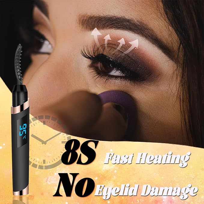Heated Eyelash Curler - Eyelash Curlers Heated 4 Temperature Modes| Rechargeable Electric Eyelash Curler Pro| Heated Lash Curler for Women Heat up in 8s Anti-Burn Design (Black-3)