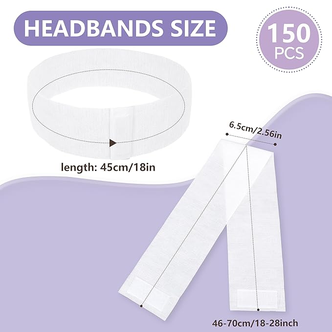 150 Count Disposable Spa Facial Headbands with Convenient Closure,Stretch Facial Headwraps Soft for Facials Skincare Spa