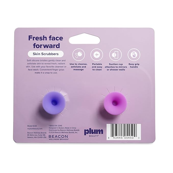 Plum Beauty Heart-Shaped Silicone Skin Scrubber – Manual Facial Cleansing Brush for Exfoliating & Massaging – Soft, Skin-Safe Bristles for All Skin Types – Includes Suction Cup Mount