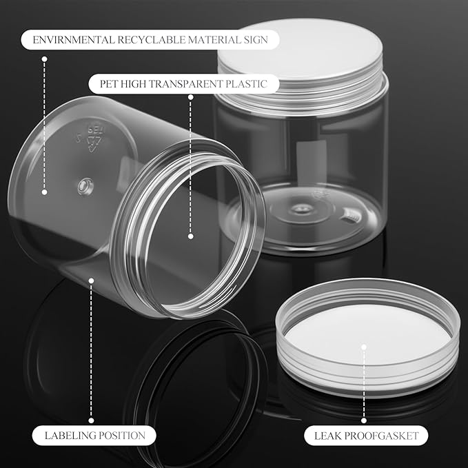 SATINIOR 6 Pack 1 oz Plastic Jars Containers with Lids Wide-mouth Refillable Leakproof Reusable Round Empty Jars for Travel Cosmetic Dry Food Spice Candy Cookie Home Kitchen Organizing (Clear)