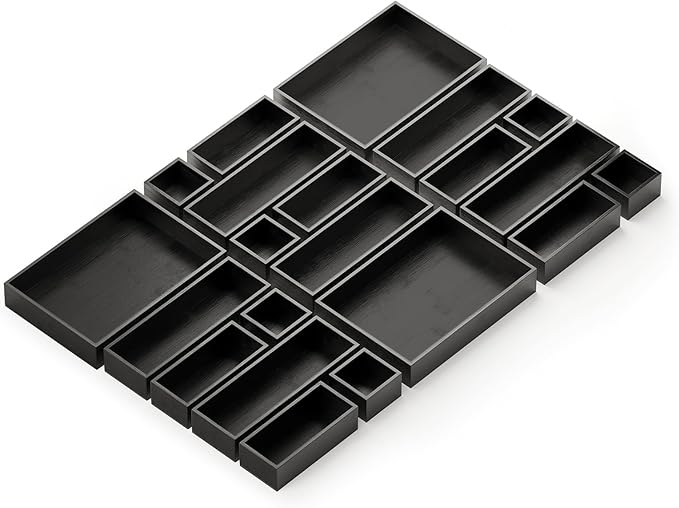 SpaceAid 21-Piece Bamboo Drawer Organizer Storage Boxes Set, Wood Tray Junk Drawer Organizers Multi-Use Divider Bins for Kitchen, Bathroom, Office Desk and Makeup Organization (21 Pack, Black)