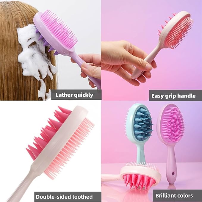 Hair Brush,Double-sided Silicone Comb Brush for Wet & Dry hair, Eliminates Knots & Reduces Breakage for All Hair Types, Large Combs for Head Massage and Relaxation,Pink