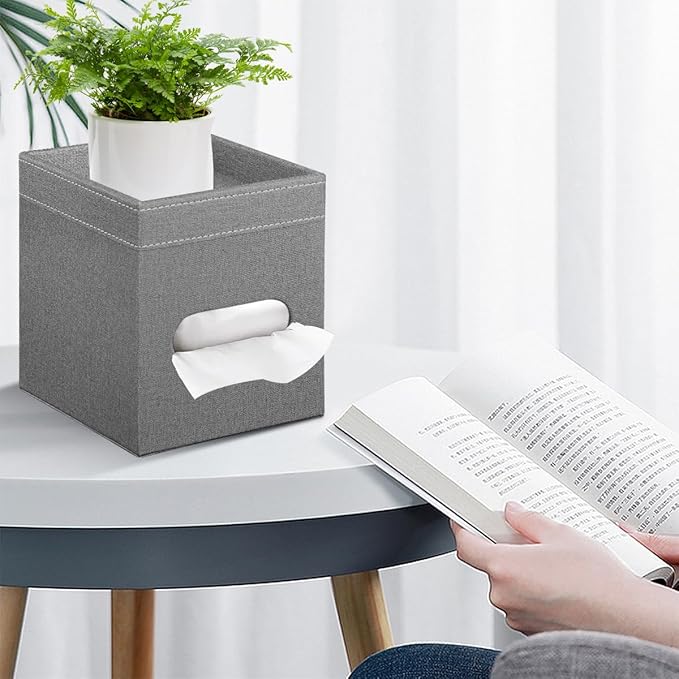 PU Leather Square Tissue Box Cover with Storage Tray,Modern Decorative Tissue Holder for Bathroom Vanity Night Stands, Office Desk,Stylish Tissue Holder for Home & Office Décor