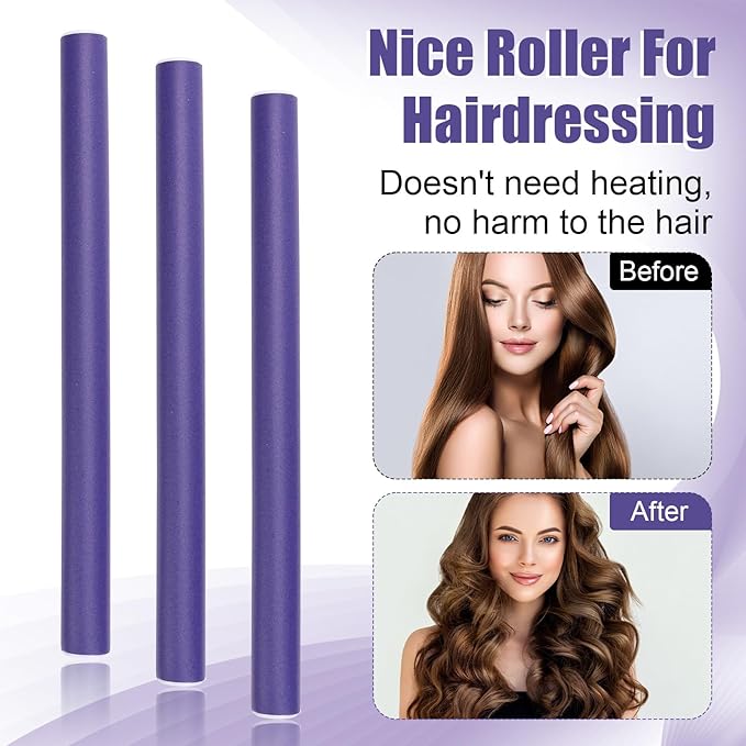AIDUCHO 30 Pcs Heatless Hair Curlers 7 x 0.55 Inch Flexible Curling Rods Soft Foam Rollers No Heat Bendable Hair Rods Roller for Women Short Medium Long Hair, Purple
