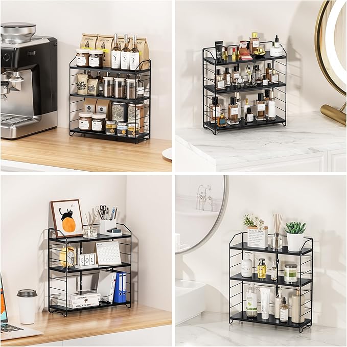 Bathroom Counter Organizer, Makeup Organizer Countertop, Countertop Storage Shelf for Bathroom Storage, Vanity, Large Skincare, Perfume, Black 3 Tier