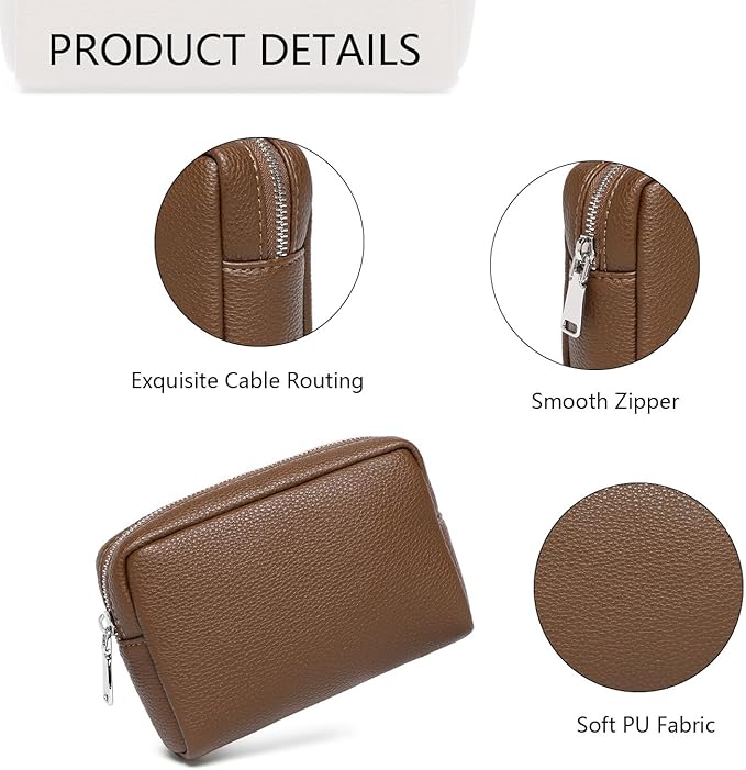 Makeup Bag Large Capacity Women's Classic Black Wash Bag Adjustable Partition Wash Brush and Cosmetic Carrying Bag (PU/Toffee Brown)