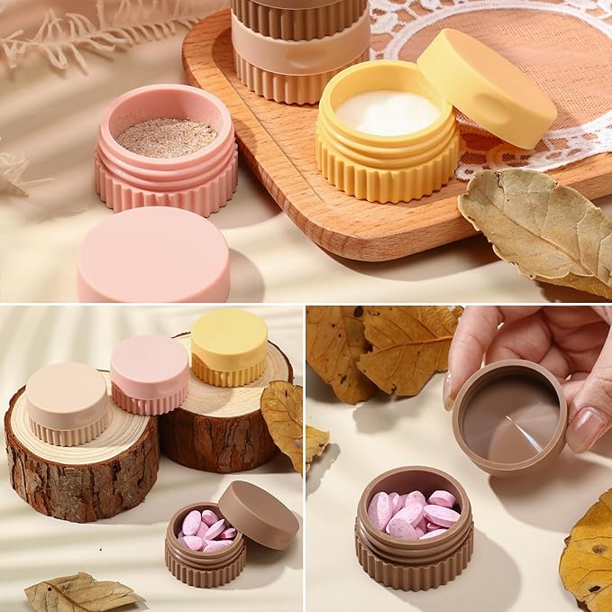 Maxcheck 4 Pcs Travel Containers for Toiletries 0.68 Oz/20 ml Small Silicone Cream Jar with Lid Mini Leakproof Lotion Jar Refillable Travel Cosmetic Container for Face Body Skin Cream (Classic Color)