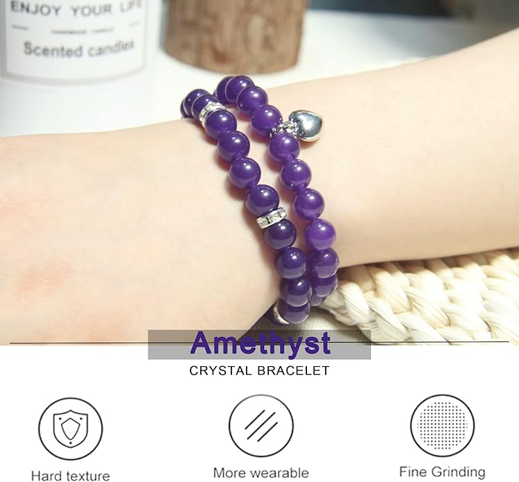 2Pcs Healing Crystal Bracelets for Women Handmade Beaded Bracelet Healing Prayers Crystal 8mm Natural Stone Beads Bracelet Stress Relief Get Well Soon Gifts