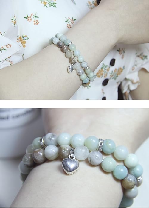 2Pcs Healing Crystal Bracelets for Women Handmade Beaded Bracelet Healing Prayers Crystal 8mm Natural Stone Beads Bracelet Stress Relief Get Well Soon Gifts