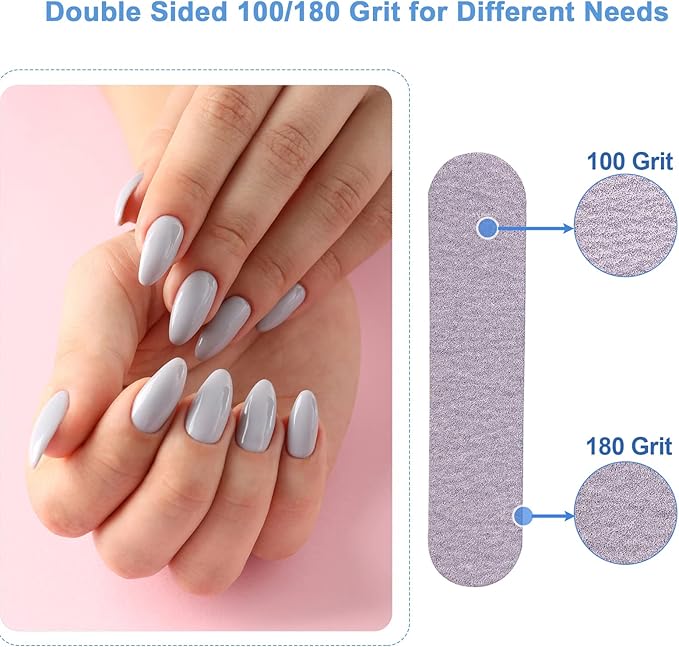 Nail Files (100 Pack), 3.6 Inches Emery Board Nail Files for Acrylic and Natural Nails, 100/180 Grit Small Double Sided Fingernail Filer Bulk Mini Professional Finger Nail Filer Manicure Set Gray