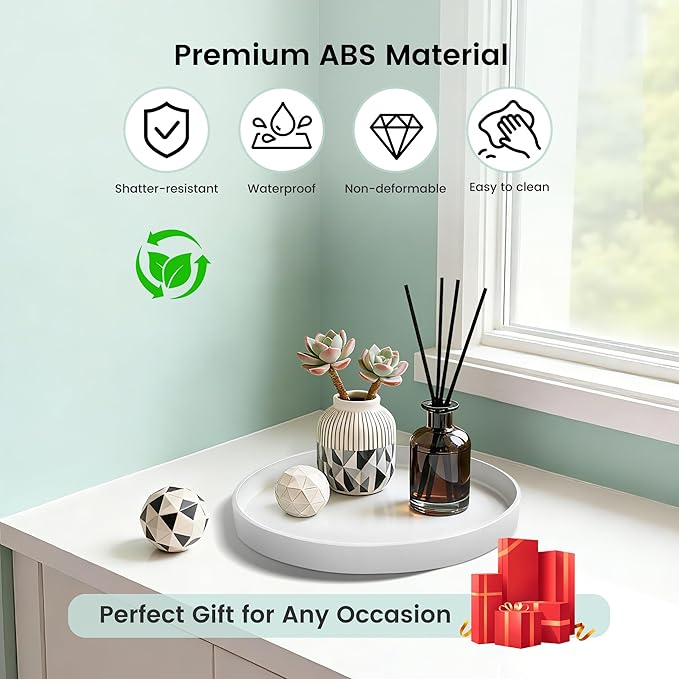 1 Pack 10" Bathroom and Vanity Tray, ABS Bathroom Counter Organizer， Coffee Table Decor for Perfume, Candles, Keys &More. Kitchen Countertop Organizer, Decorative Tray Soap Holder, White