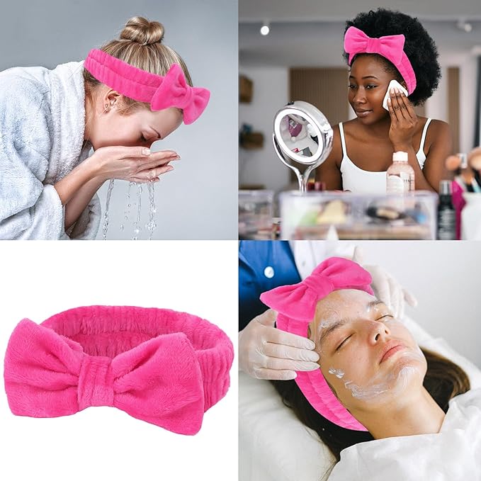 CIEHER 8 Pcs Spa Headbands for Women, Teen Girls - Bachelorette Party Favors, Birthday Gifts, Hot Pink Makeup and Face Wash Headbands
