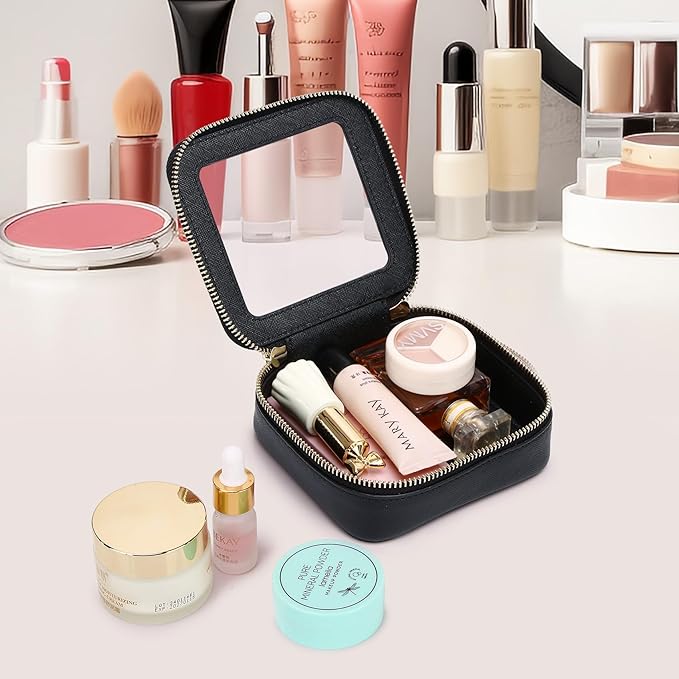 Small Clear Makeup Bag for Women Mini Cosmetic Bag Travel Toiletry Bag Purse Organizer with Zipper Car Essentials (Black, Mini)