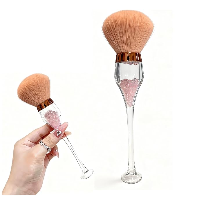 Nail Dust Brush in Wine Glass Style- Dense Bristles for Manicure Station, Professional Acrylic Handle Dusting Brush for Nail Art, Easy Clean Powder Tool for Nail Salon & Home Use