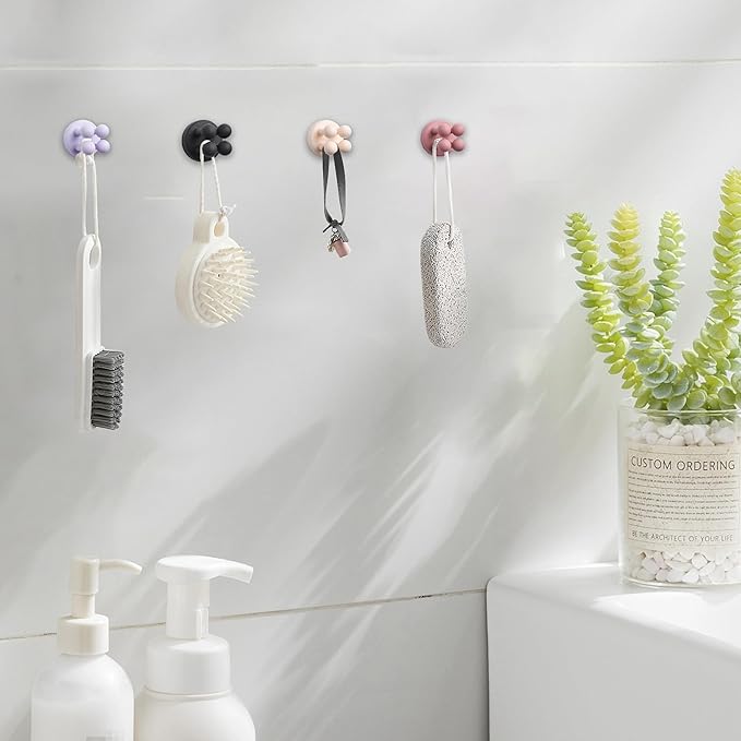 4Pcs Silicone Toothbrush Holders for Bathrooms,Waterproof Self Adhesive Multifunctional Hook for Hanging Towel Key Plug Cable for Bathroom Kitchen Living Room Office Mixed3