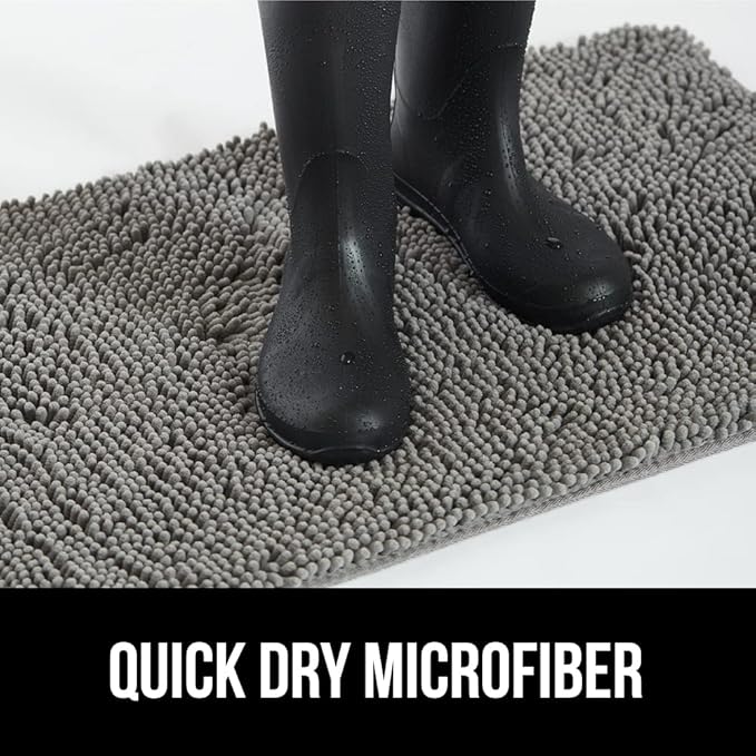 GORILLA GRIP SoakSTOPPER Dog Door Mat, 70x24 Machine Washable Rug Absorbent Doormat Captures Moisture Mud Dirt, Quick Dry Soft Chenille Entryway Rugs Indoor Entrance Mats for Dog Paws, Grey