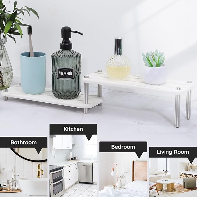 Segbeauty 2 Tier Fast Dry Diatomaceous Vanity Tray, 11x4.3in Water Absorbing Stone Drying Tray, Quick Drying Bathroom Counter Dish Soap Dispenser Rack, Kitchen Counter Sink Organizer Sponge Holder