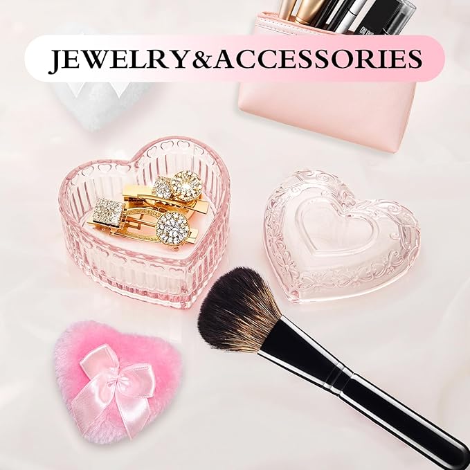 2 Pieces Large Body Powder Puff and Container, Dusting Powder Container with Puff,Powder Puff Crystal Case, Body Powder for Women Soft Washable Reusable Velour Face Body Glitter Wet Dry Makeup(Love)