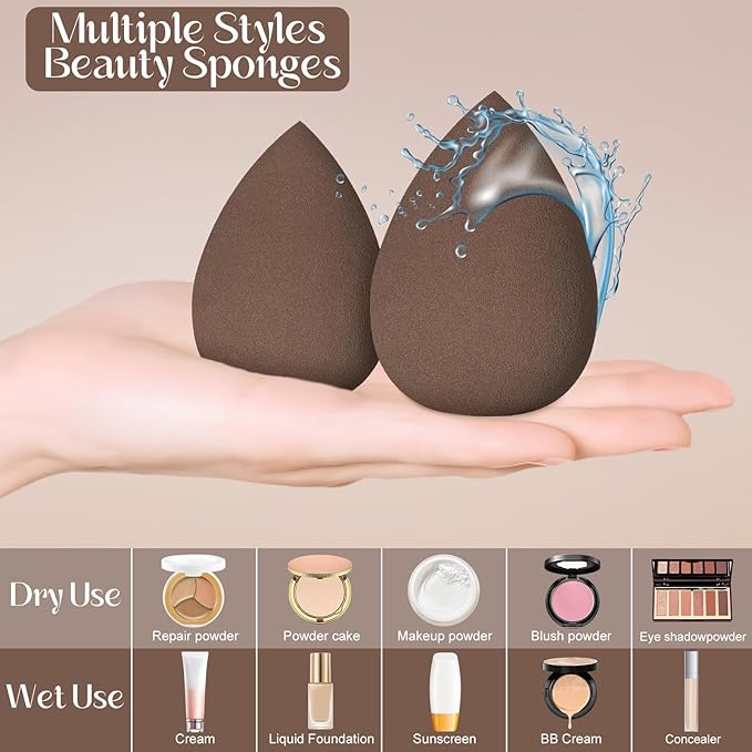 11Pcs Makeup Sponge Set with 5pcs Make Up Sponges,4pcs Cushion Foundation Puff and 2pcs Powder Puff for Foundation and Powder