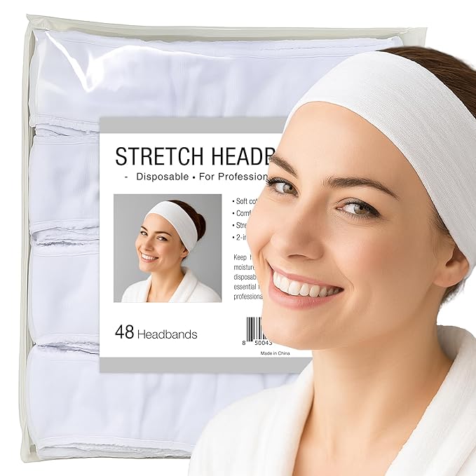 APPEARUS 480-Count (10x48 Packs) Disposable Spa Headbands for Facials, Makeup & Skincare – Soft, Non-Woven, Bulk Cotton Blend Hair Wraps for Professional Salon & Home Use (AH1051x10)