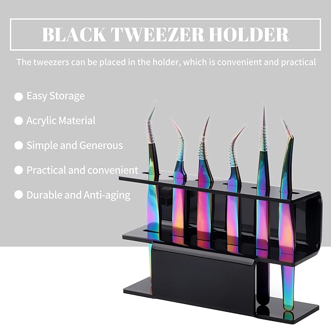 Lash Extension Supplies GEMERRY Tweezer Holder Tweezer Stand for Eyelash Extension Supplies Accessories Tools Acrylic Display Storage 6 Pcs Tweezers Shelf Holder (Black)