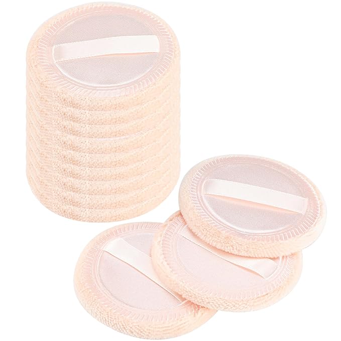 12 Pieces Face Powder Puffs Cotton Makeup Pads Soft Compact Puffs for Loose Setting Pressed Powder, 2.36 Inch (Beige)